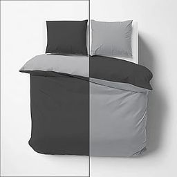Day Care Impressible Super Soft Microfiber Reversible 3 Piece Solid Zipper Duvet Cover Set Size(91X101 Inches)And 2 Pillow Cover(18X28 Inches)-Double Bed Size- Black/Silver Grey, 300 TC-9
