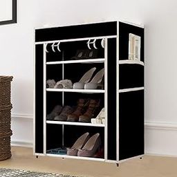 GTC 4 Layer Multipurpose Collapsible Almirah Wardrobe with Plastic Frame and Non Woven Fabric Cover Black-58