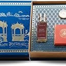 Fragrance Gift Set Box 4PC - Rose Oudh Perfume, Cinnamon Pillar Candle, Rose Bambooless Incense, Red Wine Lip Balm | Gift for Diwali| Gift for Women | Gift-40