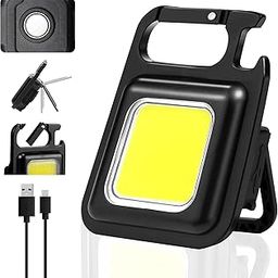 BuenoVida LED COB Key Chain Flashlights Small Water Resistant USB Rechargeable Magnetic Work Light 3 Light Modes Portable Mini Light with Folding Bracket for Walking Camping Car Repairing Square-14