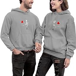 satpurush Men's & Women's Casual LO+VE Love Printed Full Sleeve Cotton T Shirt, Warm Pullover Monkey Cap, Hooded Neck, Regular Fit, Sweatshirts Hoodies for Couple-picture-1