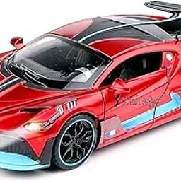 Brand Conquer 1:32 Bugatti Divo Metal Alloy Pull Back Car Diecast Electronic Toys with Openable Doors Lights and Music,Decorative,Mini Vehicles Toys for Kids,Young Peoples Gift (Red)-image-1