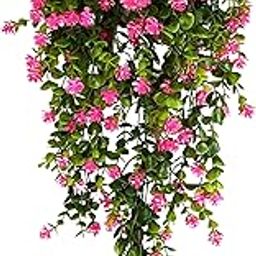 Tdas Artificial Hanging Plants Leaves Eucalyptus Ivy Garlands Plant Greenery Vine Creeper Home Decor Door Wall Balcony Decoration Party Festival - 1 Pcs (Pink)-image-19