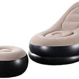 Shinrai® Polyvinyl Chloride 2-in-1 Lounge Chair Set Portable Recliner with Air Pump, Inflatable Leisure Sofa Chair & Footstool, Outdoor Folding Lounger Flocking Lazy Couch, Air Bag Chair & Stool-16