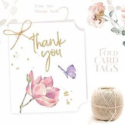Thank You Fold Card Gift Tags. Pack of 40. Watercolour Florals by ChicaChoc. With Jute String for attaching to Gift Box, Cake Box.-image-51
