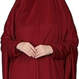 NHF826 stretchable Jersey elastic at wrist with sleeve Jilbab cum prayer khimar Hijab (MAROON POLY ELASTIC KHIMAR)-image-56