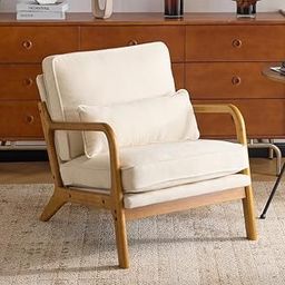 Modern Accent Armchair with Cream Cushions – Solid Wooden Frame Lounge Chair for Living Room or Bedroom Seating-image-10