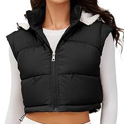 Women's Puffer Vest Hooded Button Down Zip Up Winter Outerwear Vests with Pockets-image-2