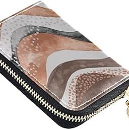 Abstract Brown Waves Stripes RFID Credit Card Wallet, Microfiber Leather Zipper Card Case Holder for Women-image-73