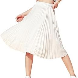 Women Solid Accordion Pleated Slip-On Waist Crepe Flared A-Line Midi Skirt-image-16