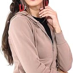 Women's Cotton Fleece Regular Fit Hooded Neck Full Plain Zipper Hoodie-image-93