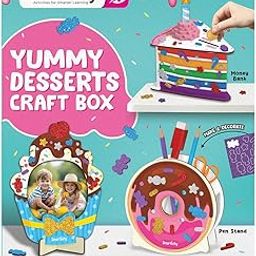 Smartivity Yummy Dessert Craft Box for Kids | DIY Art & Craft Kit to Make Photo Frame, Pen Stand & Money Bank | Age 4-8 Years | Activity Set with Glitter & Gems | Creative Birthday Gift for Girls & Boys-18