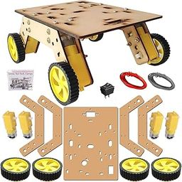 Smart Car Wooden Robot Chassis Kit 4WD with 4 BO Double Shaft Motors 4 Plastic Wheels Switch Wires Nut Bolts for Robotics DIY Projects UNO Compatible High Ground Clearance-14