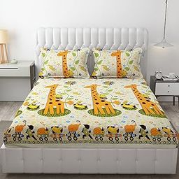 Nath Enterprises King Bedsheet for Double Bed|Microfiber Floral Design Bed Spread|Hypo-Allergenic Bedsheets/Bedcover|Wrinkle Free|Includes 2 Pillow Covers(Size-90X90 Inches|Yellow Color),144 TC-image-0