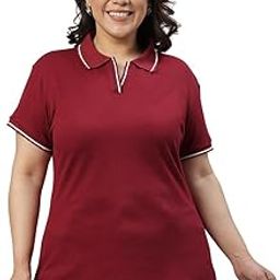Women's Plus Size Tipped Collar Neck Polo Tshirt-image-91
