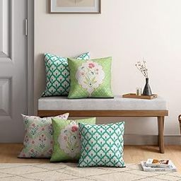 India Circus by Krsnaa Mehta Blooming Dahlia Multicolor Satin Blend Blended Tafetta Silk Cushion Pillow Covers Set of 5 (16 x 16 Inches)-picture-31