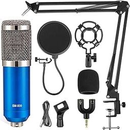 Zucca Studio Recording Professional Condenser BM 800 Blue Microphone with Pop Filter and Arm Stand, Splitter (Require Phantom Power Supply)-7