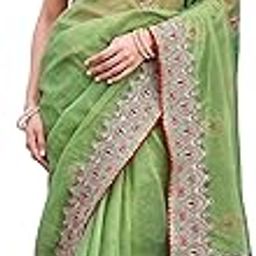 Women's Green colored shimmer net embroidered saree (TI7004_Green_Onesize)-image-6