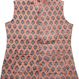 Women's Peach Floral Cotton Quilted Reversible Sleeveless Jacket-6