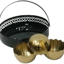 Decorative Metal Floating Candle Holders, Black and Gold, Set of 3, Lattice Design with Carrying Handle-image-96