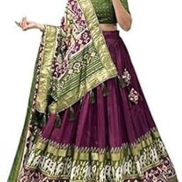 Women's Lehenga Choli | Tussar Silk With Patola Print with Foil Work With Solid And Unstitched Blouse Lehenga Choli With Dupatta-image-83