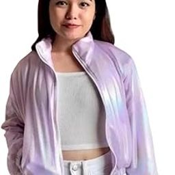 Women’s Holographic Metallic Bomber Jacket Shiny Glitter Sparkle Shimmering Jacket Casual, Party, Disco-image-26