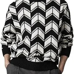 chuongkaiye Men's Striped Knitted Sweater with Crew Neck and Long Sleeves for Autumn and Winter Sweater-picture-5