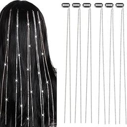 Shidara 6Pcs Premium Hair Jewelry for Braids Rhinestone Hair Chains Clips In Bling Long Tassel Hair Charms Extension Accessories for Women Girls Rave Festival Hairstyle Decoration(Sliver, Gold)-image-21