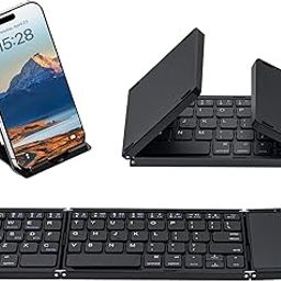 Folding Bluetooth Keyboard with Touchpad, Rechargeable Portable Travel Keyboard Bluetooth Sync Up to 3 Devices, for Windows iOS Android Tablet Laptop, Black - Big Touchpad BT5.1 x 3-image-49