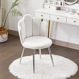 BOWTHY Vanity Chair for Makeup Room - Midcentury Modern Accent Chair for Living Room Bedroom, Velvet Chair with Back Support and Metal Legs (White)-image-9