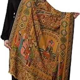Womens 100% Pure Wool Darbar Design Shawl, With Woolmark Certification, Mustard-image-35