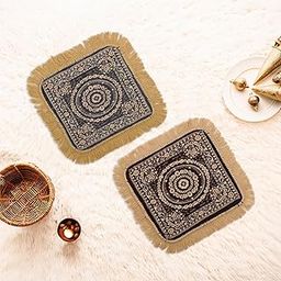 Kuber Industries Pack of 2 Velvet Pooja Mat For Sitting On Floor | Comfortable Eating Aasan for Home | Decorative Sitting Mat for Meditation & Mandir | Floral - Brown & Grey-image-37