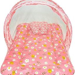 Toddylon Baby Gift Pack Set – New Born Cotton Mattress with Net for 0–6 Months | Floral Print | Combo for Newborns (Pink)-16