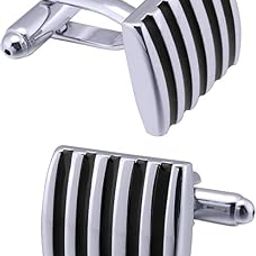 5 Black Stripes Silver Square Cufflinks 1 Pair Cuff Links for Men Business Wedding Party Anniversary Dress Formal Shirt Sleeve Fancy Button Birthday Anniversary Gift-picture-16