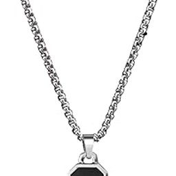 Rectangular Black Glass Cut Plate Necklace Pendant Chain | Stainless Steel Black Silver Locket Pendant Necklace Chain For Men Boys Anniversary Gift For Husband Gift Chains SPn2025230-picture-28