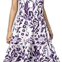 Rhe-ana Women's Purple/White Easy Slip-on Style Long Tiered Dress.-image-0
