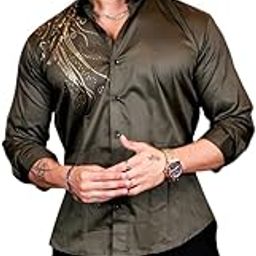 Stylish Men Sequence Satin Cotton Shirt | Regular Fit Full Sleeve Shirt for Mens & Boys | Lightweight & Breathable | Shirts for Office, Casual, Party | Available Sizes S to 2XL-image-2