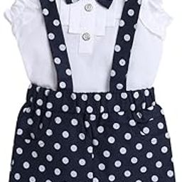 Girls Navy Polka Print Blouse And Shorts Set-image-2