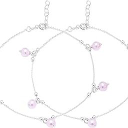 925 Sterling Silver Designer Pearl Drops Rhodium Plated Adjustable Chain Anklet (Pair) | Gift for Women & Girls | With Certificate of Authenticity & 925 Hallmark-image-69