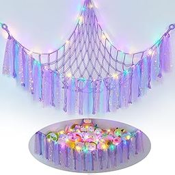FIOBEE Stuffed Animals Net or Hammock with LED Light, Toy Hammock Hanging Stuffed Animals Storage Organizer Holder Room Décor for Nursery Kids Bedroom-picture-24