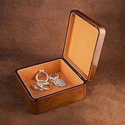 GIBOX Walnut Wooden Box, Burl Vineer Glossy Finish, Premium Velvet Cushioning Inside, Multipurpose, Jewelry, Keys, Utility Box for Home Office To Carry Without lock Table Top (23x23x9 cm)-12