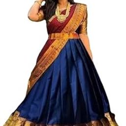 Women's Lehanga choli Kanjivaram Silk Pure Zari Lehanga With Blouse Along With Heavy Jacquard Zari Work Dupatta Traditional Half Saree UNSTITCHED (Blue)-picture-23