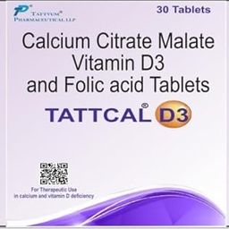 Tattcal D3 Calcium Citrate, Vitamin D3 and Folic Acid Tablets, 30 Tablets-52