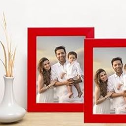 KDM HOME DECOR Photo frames set 2 4x6 Inches flexiable Glass (acrylic) synthetic wood customized wall Hanging TableTop stand Photo Frame for Wall Decoration red color-image-22