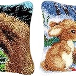 FABLOFT® 2 Sets Latch Hook Kits for DIY Horse Rabbit Pillow Cover Sofa Cushion Crafts-picture-25