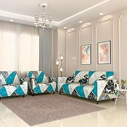 FURSHINE® Sofa Cover 3 Seater and 2 Seater Fully Covered Universal 5 Seater Sofa Cover Non-Slip Sticky Elastic Stretchable Sofa Set Slipcover Protector for (Marble Print, Five Seater(3+1+1))-image-92