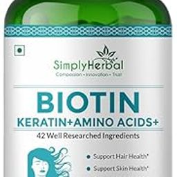 Simply Herbal Natural Biotin Vitamin B7 Capsules for Hair & Skin Enriched With Keratin + Multivitamin + Amino For Men Women (90 Capsules)-3