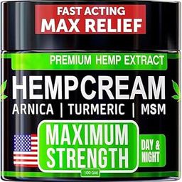 Hemp Cream Maximum Strength - Soothing Relief for Back, Neck, Feet & Nerves, Hands, Muscle and Joint Support - All-Natural Formula - Hemp Oil Gel Rub with MSM - Glucosamine, Turmeric, Arnica - 100Gm-image-88