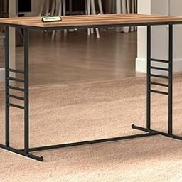SHALIGRAM ARTS Iron Frame and Wooden Top Console Study Table for Office Living Room Iron Frame Office Table Study Room Furniture Without Storage (Natural Black Finish)-image-92