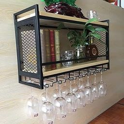 INDIAN DECOR. 45515 Double Layer Wall-Mounted Shelf Hanging Cup Holder Wine Rack (L70xW22xH40 cm, Black)-image-48